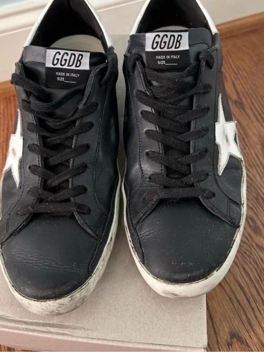 Golden Goose Black Leather Sneakers with White Star